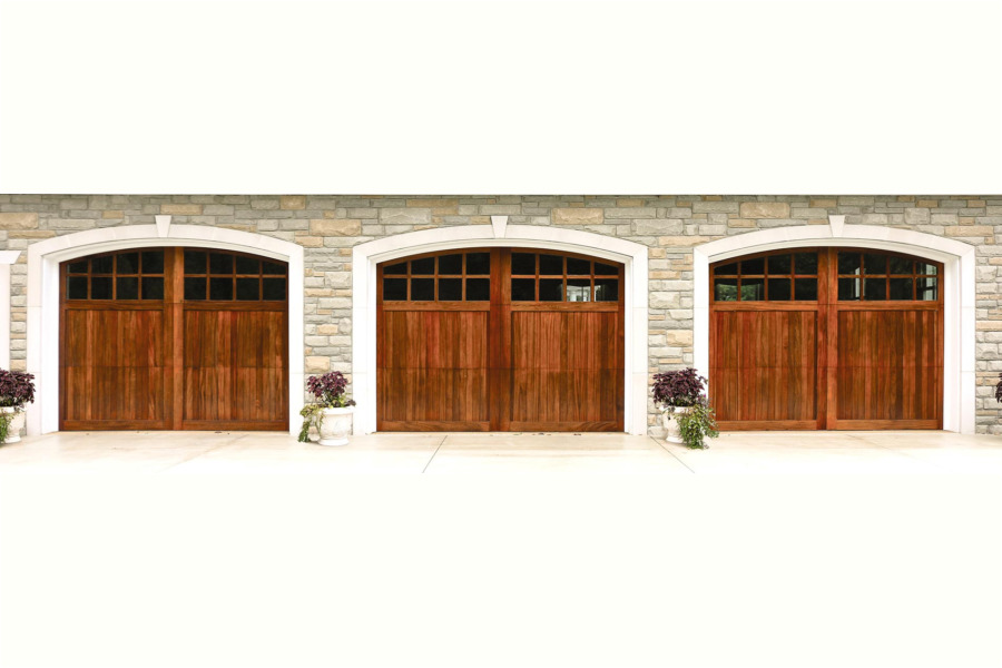 Custom Wood Garage Door - Grooved, 16 Window Arched