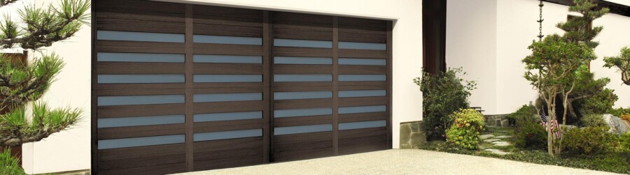 Custom Wood Garage Door - Satin Etched Glass